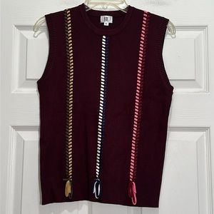Yal Burgundy Sweater Vest w/ Multi Color Thread Detail